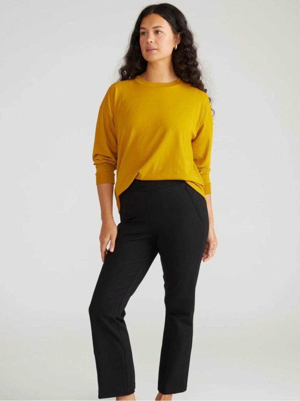 Universal Standard M mustard crew neck long sleeve cotton minimalist tunic